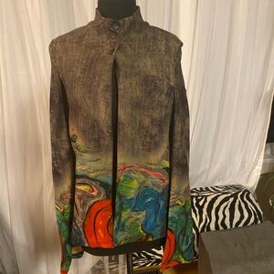 Black and Red Lightweight Shirt Jacket with Artistic Design